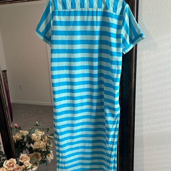 SOLID & STRIPED Oxford Tunic Maxi Aqua and White Striped - Size M - Picture 6 of 7